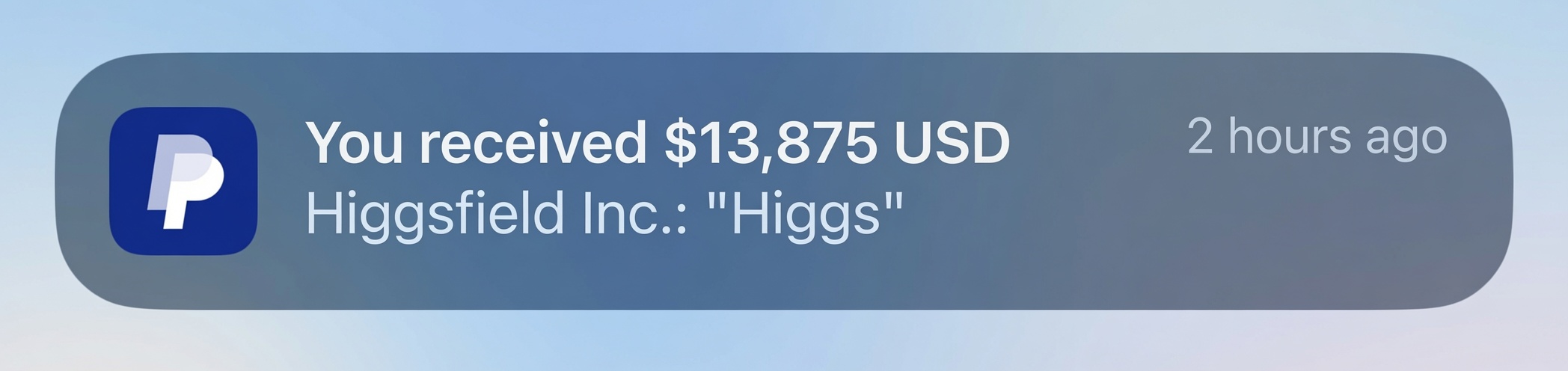PayPal notification for a $13,875 USD payment received