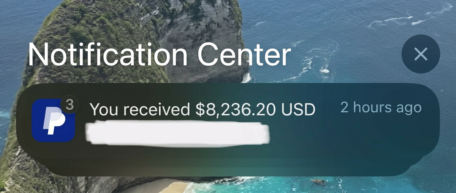 PayPal notification for a $8,236.20 payment received
