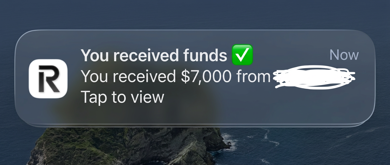 Revolut notification for $7,000 funds received
