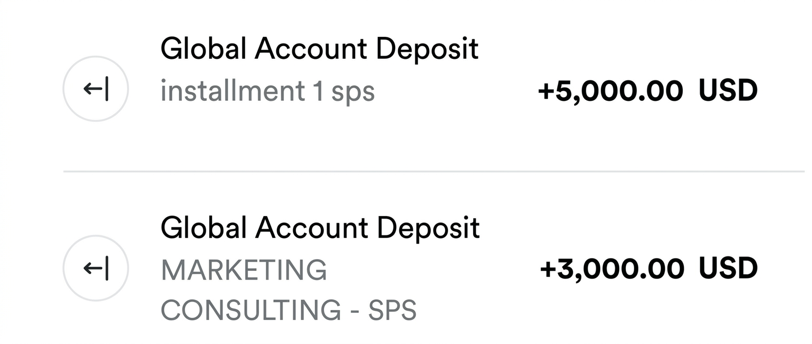 Bank statement with $5,000 and $3,000 consulting deposits