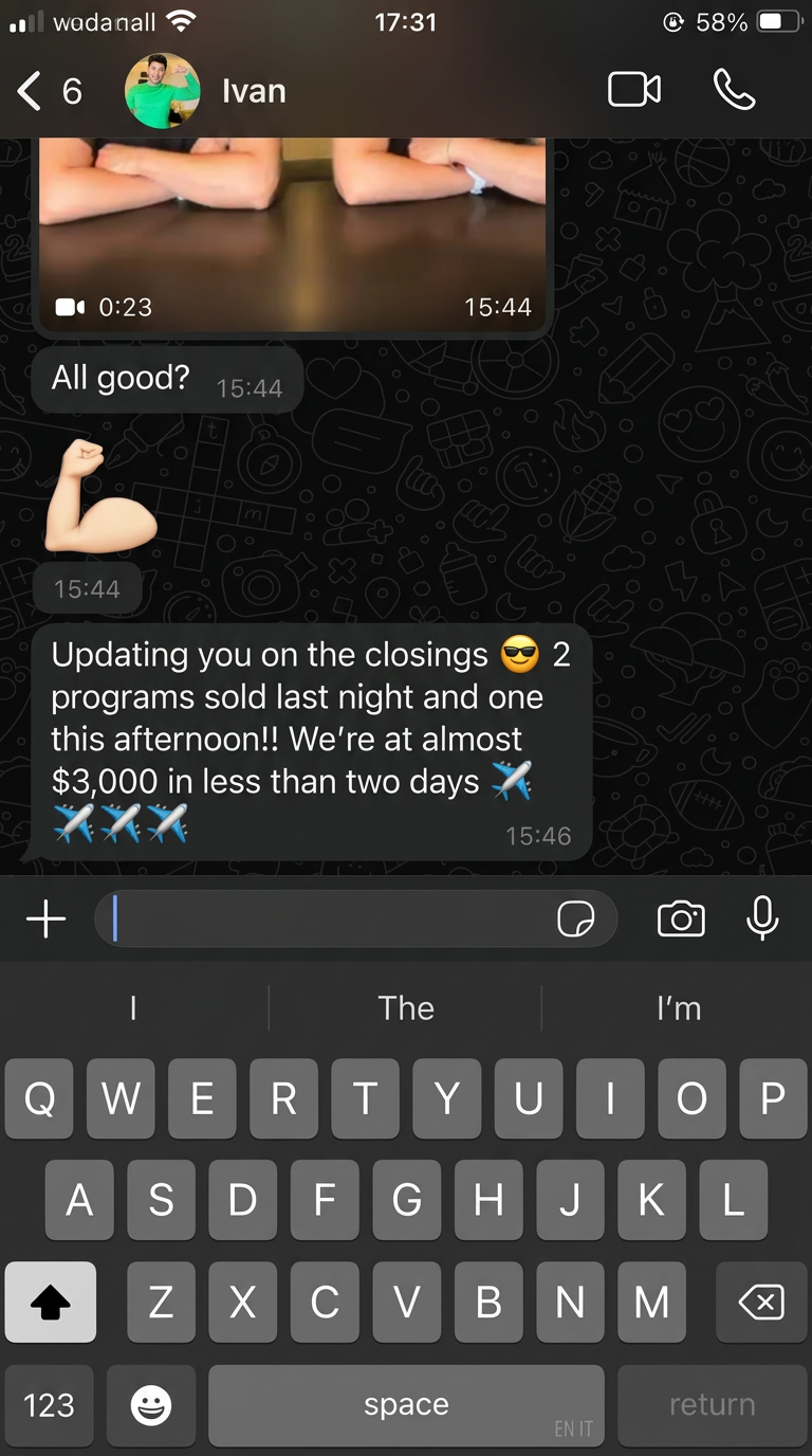 WhatsApp chat: almost $3,000 closed in less than two days